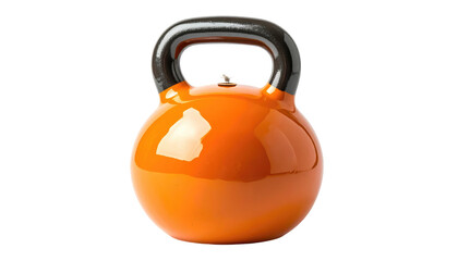 Obraz premium A vibrant orange, glossy weightlifting tool with a curved, black handle. Isolated on a transparent background, the equipment is ready for exercise