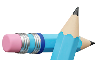 Close-up of two blue pencils with pink erasers crossed