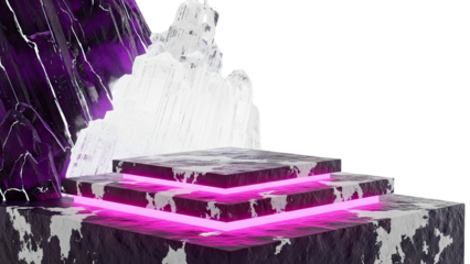 Crystal cave podium with pink neon lights