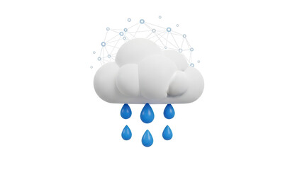 3d Icon of a Cloud with Rain, Data Backup, isolated on white background