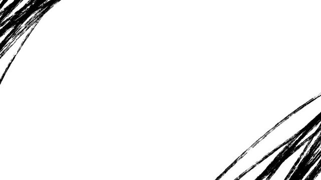 かすれた細いマーカーで角に乱雑に線を書き殴った長方形フレーム。手書きのグランジテクスチャの4Kループアニメーション。アートワークやプロモーションに適したアナログで荒々しい印象の映像素材