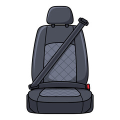 Fototapeta premium A single modern car seat, meticulously illustrated with an active seatbelt fastened across, emphasizing passenger safety regulations.