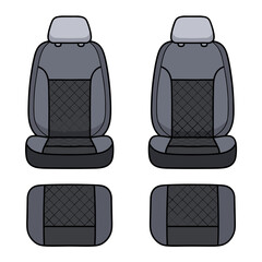 Fototapeta premium Two detailed modern car front seats and two separate rear seat bases, showcasing a sleek quilted pattern design.
