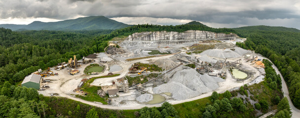 Open-pit mine of gravel materials for construction industry in Appalachian mountains in North Carolina, USA
