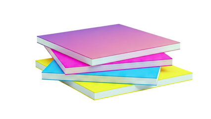 Stack of four colorful books with gradient covers on white background