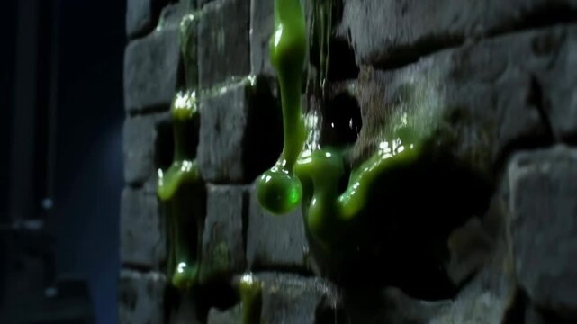 Gross green slime dripping down a wall. Halloween mutant or alien texture.