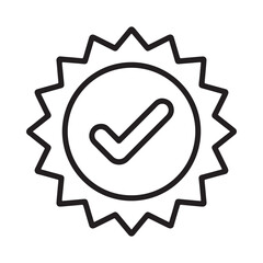 a simple line art icon depicting a checkmark inside a sunburst shape symbolizing approval or validation