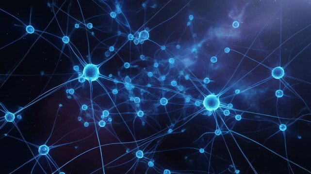 Stunning abstract visualization of interconnected atoms and molecules in deep space