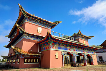 Naklejka premium Guanghui Temple, a famous Tibetan Buddhist monastery in Ewenki Autonomous Banner, Hulunbuir City, Inner Mongolia Autonomous Region, China.