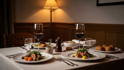 Fototapeta premium Fine Dining Table Setting with Wine.