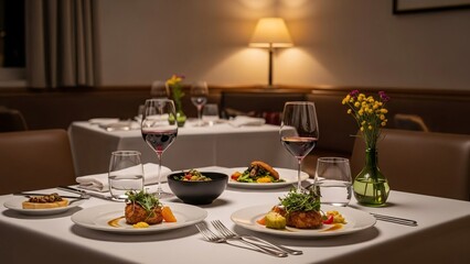 Fototapeta premium Elegant Dining Table Setting in Restaurant.