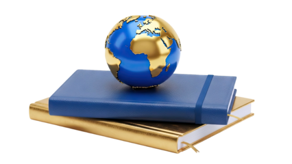 Globe on Stack of Blue and Gold Books