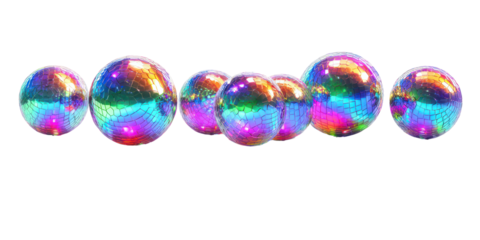 Colorful metallic spheres, 3d render, abstract background, isolated on transparent background