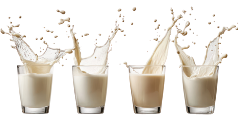 Milk splash dynamics on transparent background