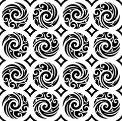 Fototapeta premium Monochrome Abstract Swirls Repeating Motif, Tiles, Clothes, Ceramic, Mosaic Background Texture Art.