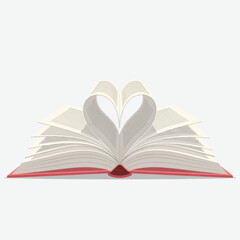 Obraz premium Open book with heart-shaped pages forming a heart, symbolizing love of reading and learning.