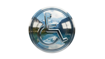 Wheelchair Accessibility Symbol with Mountain Lake Reflection