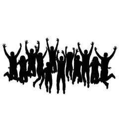 Group of people jumping in the air with joy and excitement.