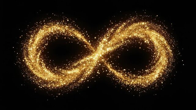 Stunning golden infinity symbol with sparkling effects on a black background