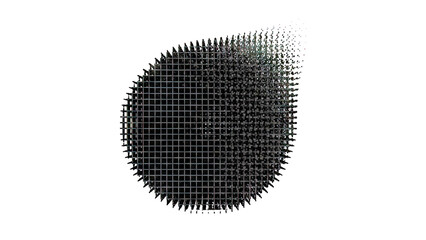 Black mesh sphere dissolving into particles
