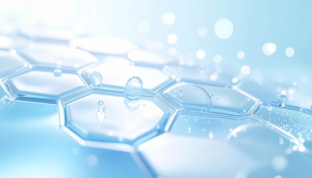 青く澄んだ水分美容液が肌表面を潤すマイクロ表現 ジェネレーティブAI