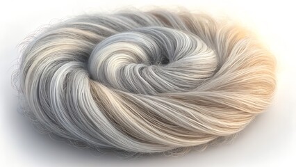 Soft Yarn Swirl: A close-up shot of a meticulously arranged swirl of luxurious yarn, exhibiting an array of soft, neutral hues, is a visual symphony of texture and tonality.