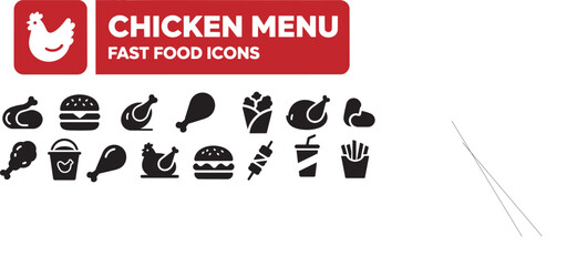 Black icons of chicken menu fast food