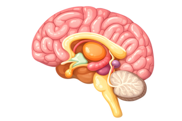 3D Clay Style Human Brain Anatomy Cross Section Illustration Isolated on Transparent Background