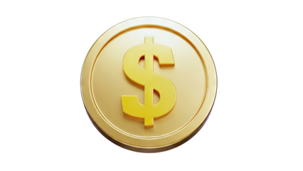 Golden dollar coin with a dollar sign