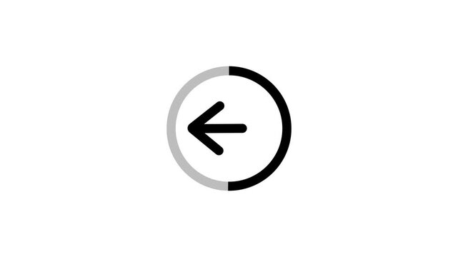 A bold black left arrow inside a circular progress bar with a light gray outline and a segment of black indicating completion on a clean white background