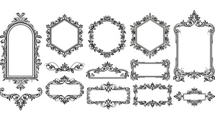 Ornate frames collection featuring decorative elements, floral patterns, and vintage designs in a detailed illustration © Crushin