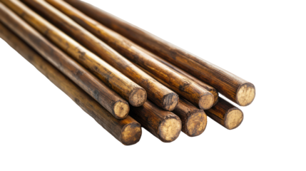 Natural wooden sticks bundle, isolated on transparent background
