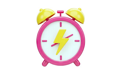 Pink alarm clock with yellow lightning bolt