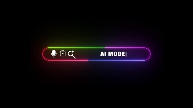 A I mode neon toggle switch with microphone camera and magnifying glass on black background ai mode microphone camera magnifying glass black background