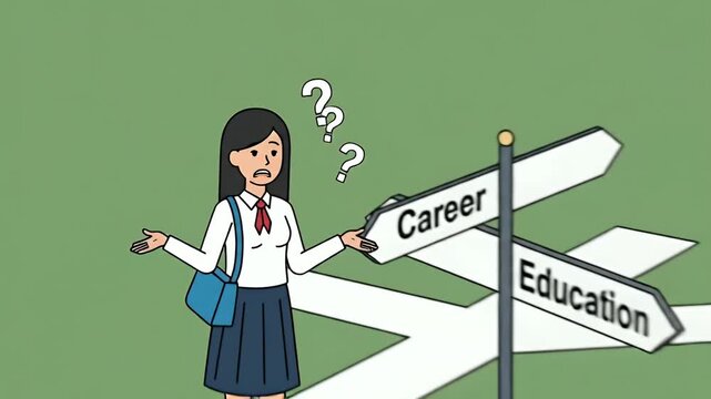 Pixel Art Girl At Crossroads Of Career Education Decision Point
