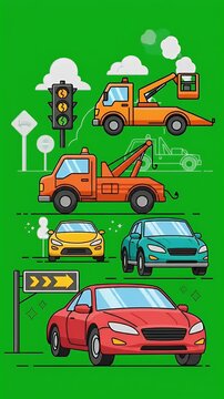 Pixel Art Cars and Tow Trucks Traffic Scene