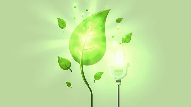 Pixel Art Green Leaf Growing With Electrical Plug