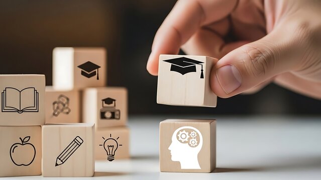 Education and learning concept with wioden blocks.