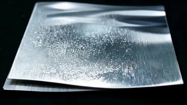Abstract Silver Metal Sheet with Textured Surface and Wavy Reflections.