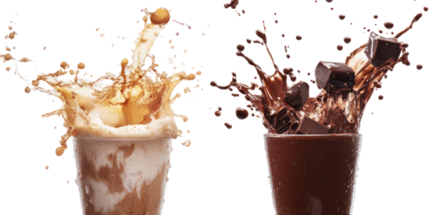 Dynamic milk and chocolate splash on transparent background