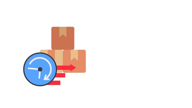 Delivery Time Flat Animation 2D Cartoon 4K Video with product, arrow and watch. Relate To Product Offering, Marketing, Commerce And Shopping. Editable On Transparent Background Alpha Channel.