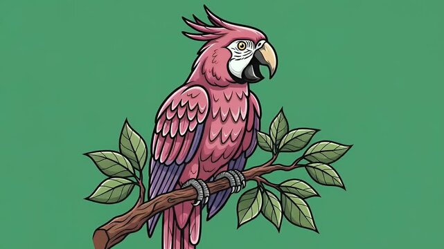 Pixel Art Pink Parrot Perched On Tree Branch Jungle Bird Animation Footage