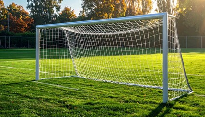 soccer goal, full-size professional football goal with perfectly stretched white ne