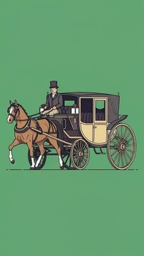 Pixel Art Horse Drawn Carriage with Driver on Green Background
