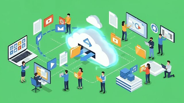 Pixel Art Cloud Data Storage Network Animation