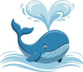 Obraz premium Cartoon whale swimming on water flat vector icon illustration for sticker, logo, book, t-shirt design and more decorations