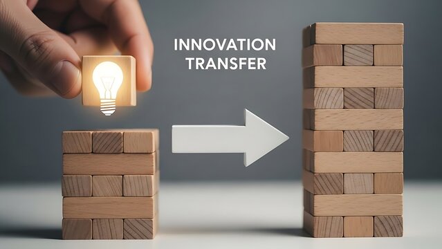 Innovation transfer concept with lightbulb.