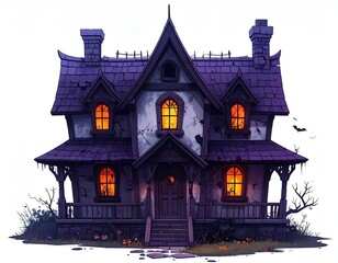 Spooky two-story house with glowing windows