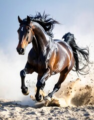 Obraz premium An upheaded, high-stepping American Saddlebred horse trotting with its tail set high