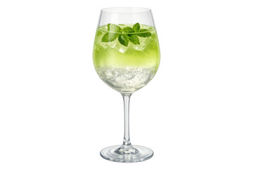 Obraz premium Refreshing mojito cocktail with fresh mint and ice in a wine glass, vibrant green beverage on transparent background